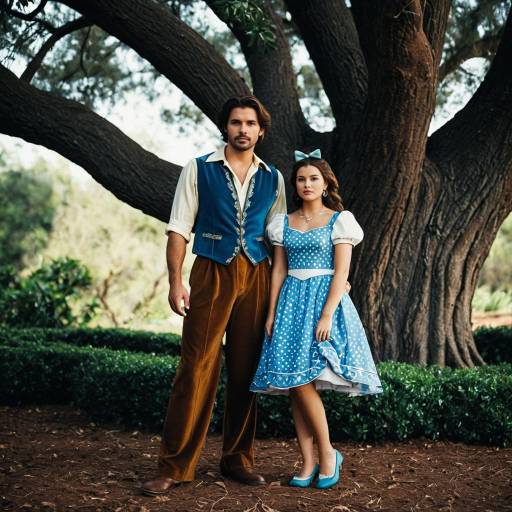 Couple in Vintage Fairy Tale Costumes Outdoors