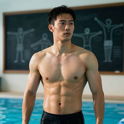 Intense Male Swimmer Training in Pool