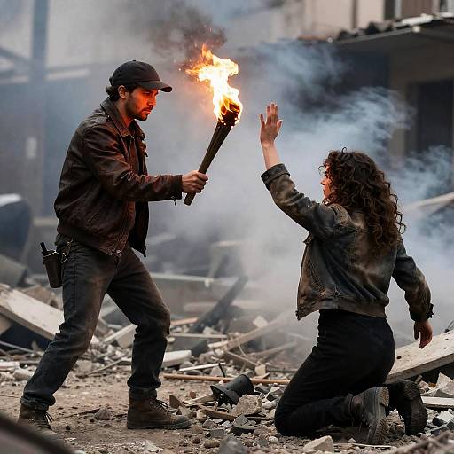 Intense Moment in a War-Torn Street