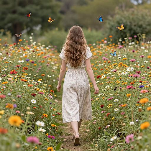 Whimsical Woman in Blooming Garden