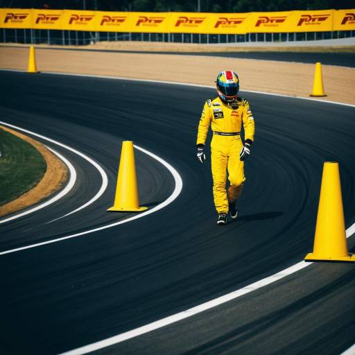 Racecar Driver Walking on Curved Racetrack