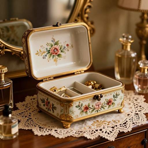 Victorian Porcelain Jewelry Box Scene
