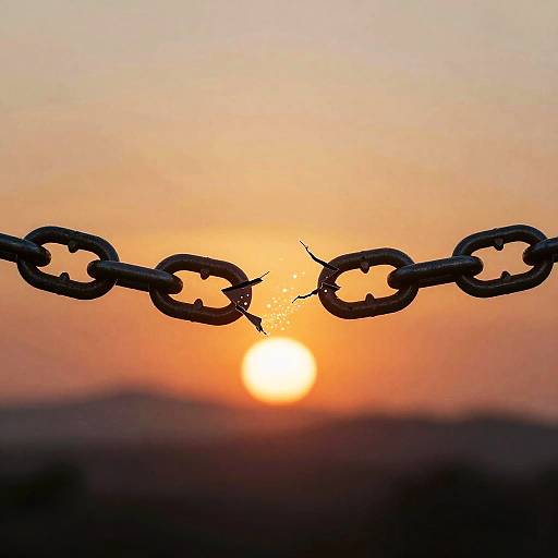 Symbolic Broken Chain Mending at Sunset