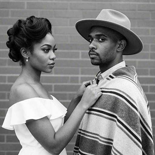 Elegant Couple in Black-and-White Portrait