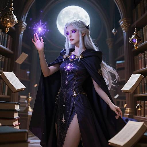 Mystical Sorceress in Enchanted Library