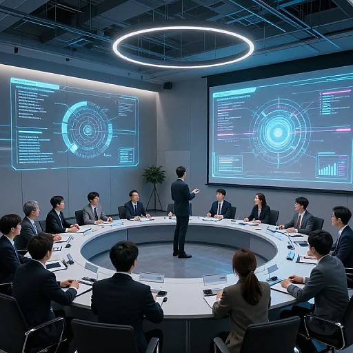 Futuristic Tech Holograms in Conference Room