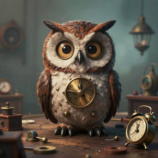 Grumpy Clockwork Owl Figurine