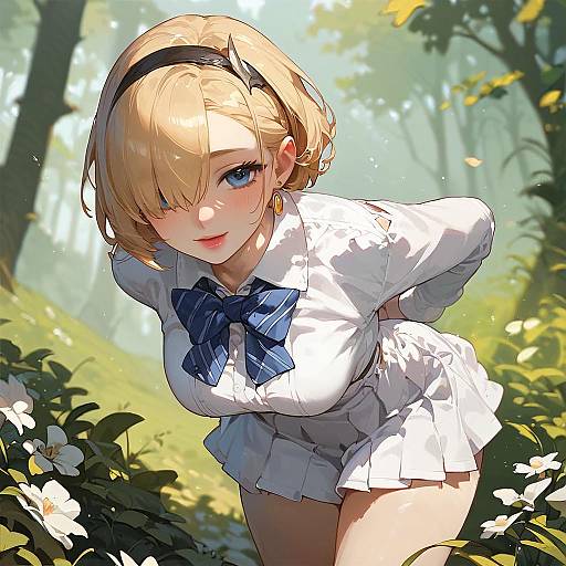 Joyful Blonde Anime Girl Outdoors