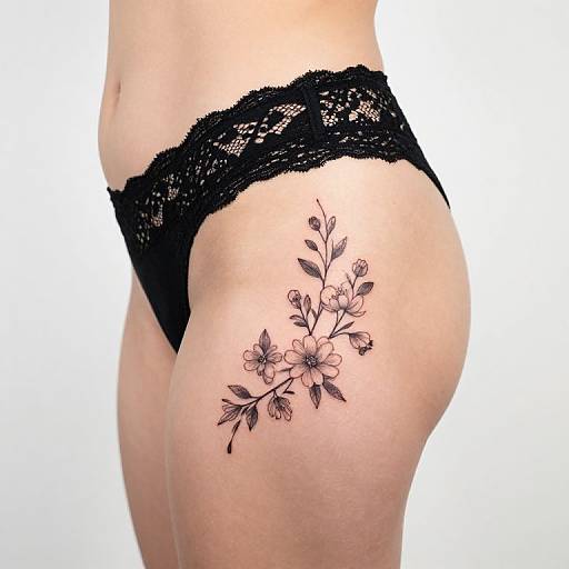 Close-Up Floral Thigh Tattoo in Lace