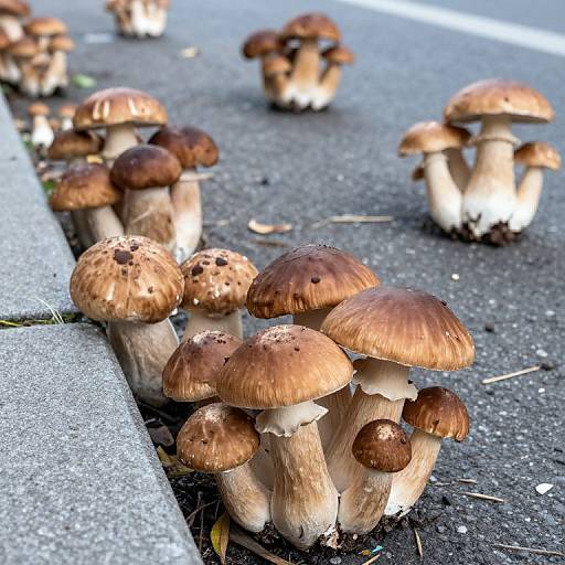 Abundant Brown-Capped Mushrooms Scene