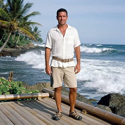 Relaxed Man on Tropical Bamboo Deck