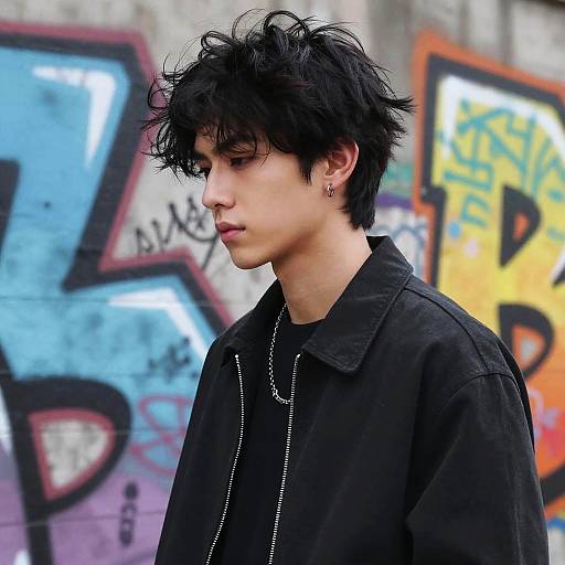 Young Man with Tousled Black Hair