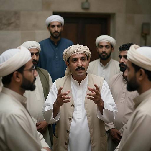 Animated Discussion in Dimly Lit Room