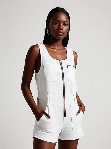 Woman in White Sleeveless Romper