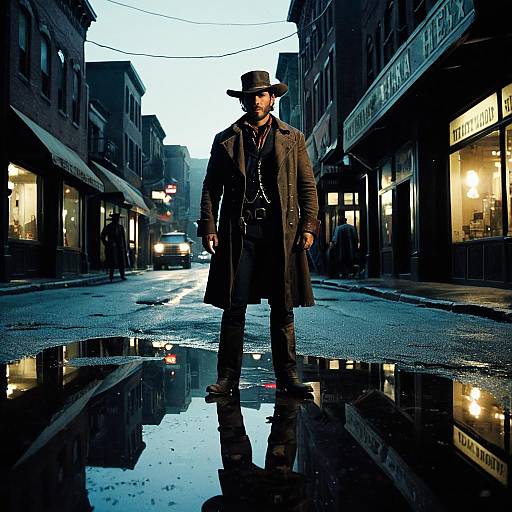 Jonah Hex on Dimly Lit Street with Reflection