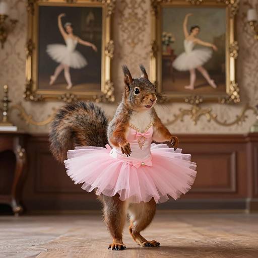 Squirrel Ballerina in Ornate Ballroom