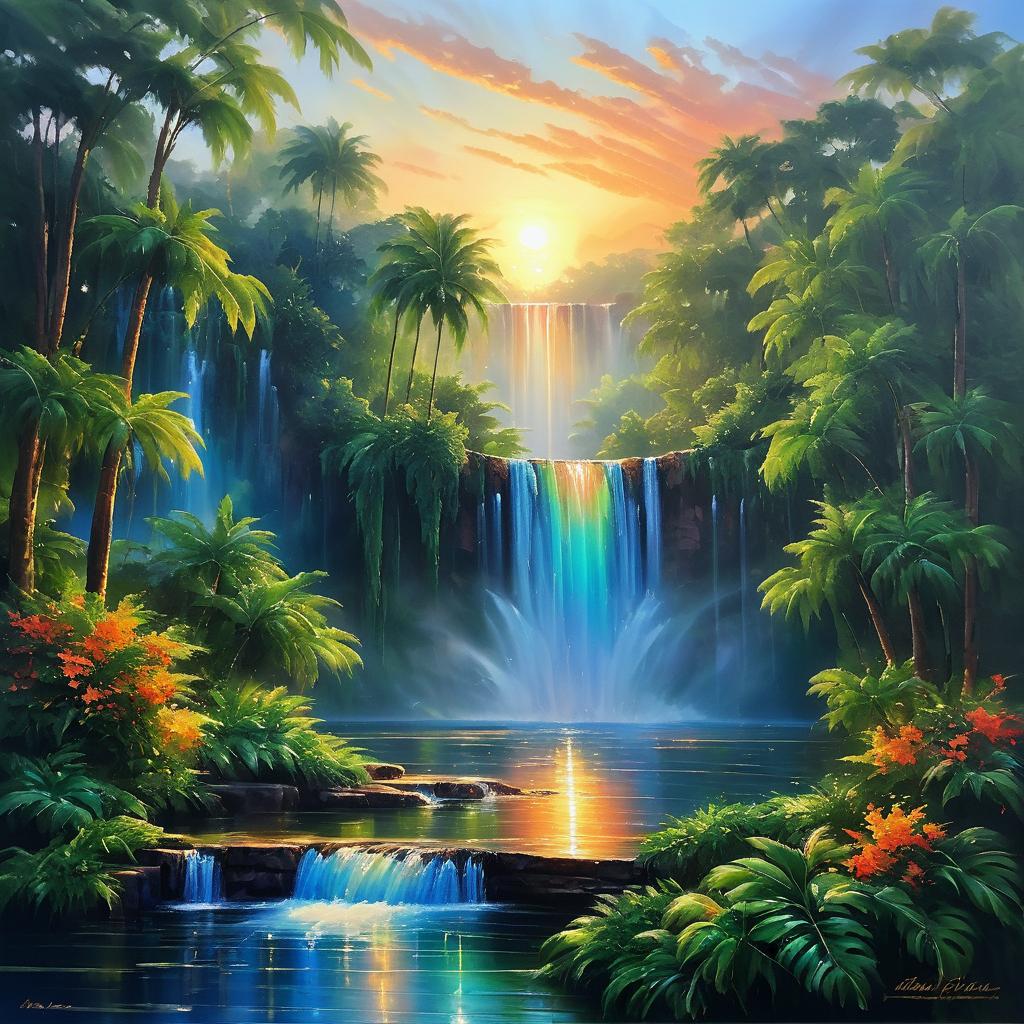 Stunning Waterfall Oil Painting Masterpiece