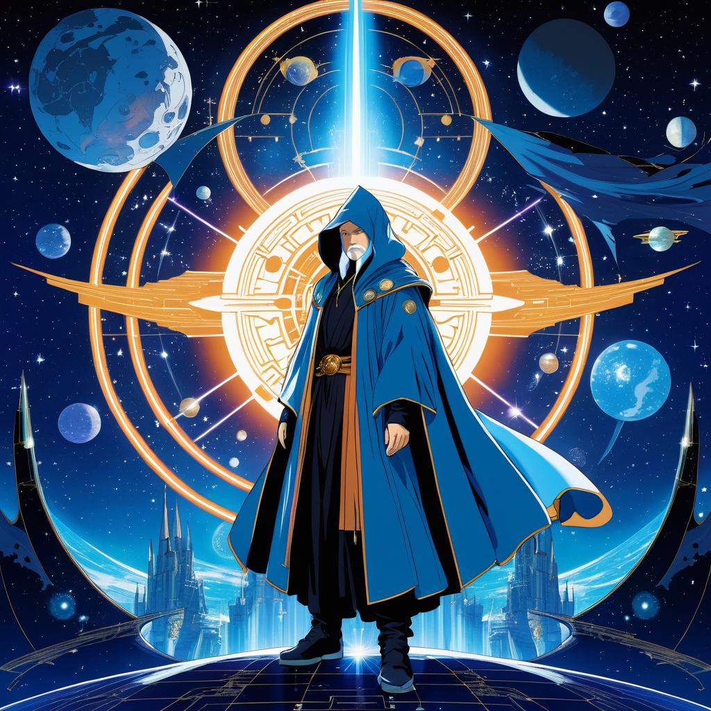 Wise Space Wizard in Retro Anime Realm