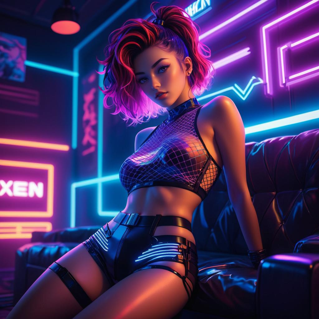 Cyberpunk Vixen Warrior in Neon Glow