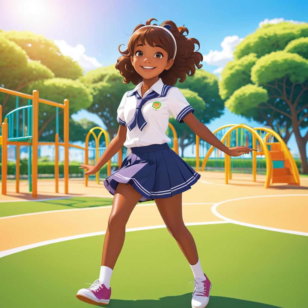 Cheerful Brown-Skinned Girl in Playground