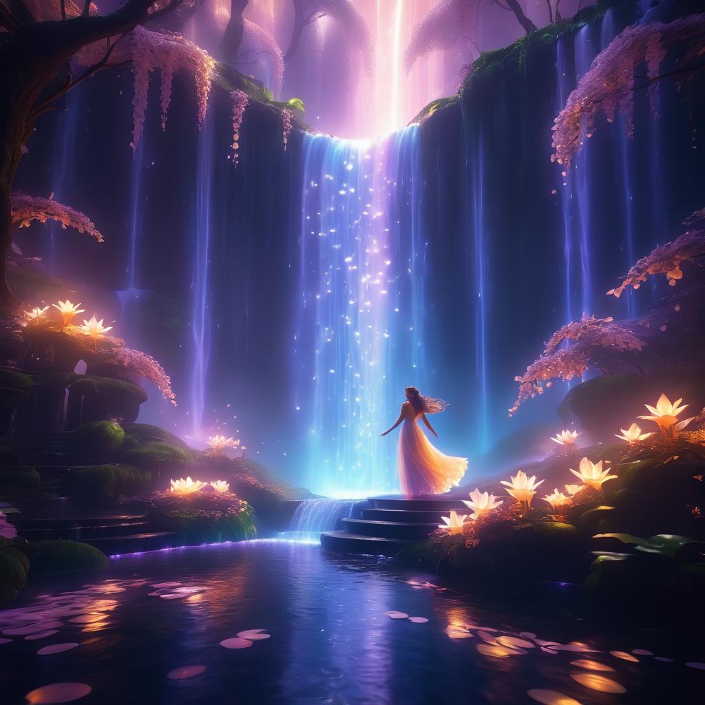 Nymph Dancing in a Magical Waterfall