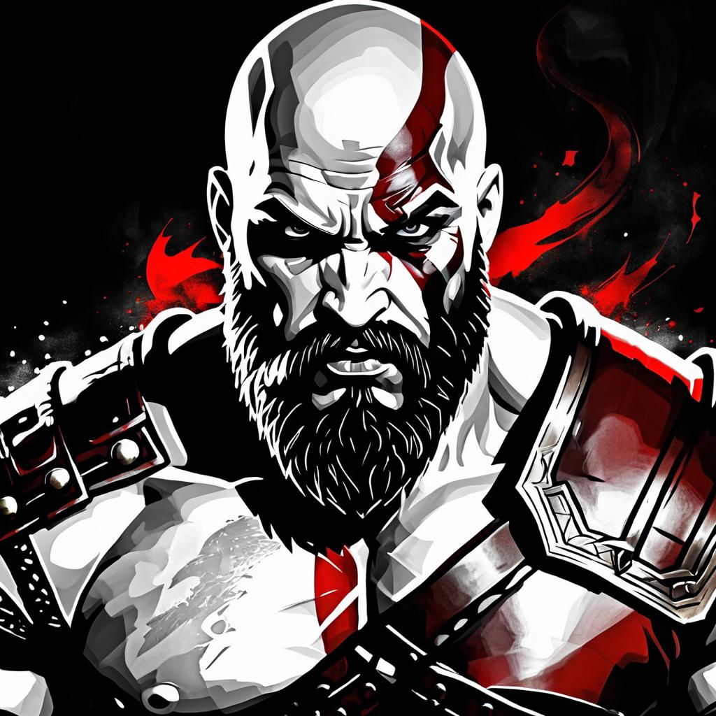 Intense Kratos Drawing in High Contrast