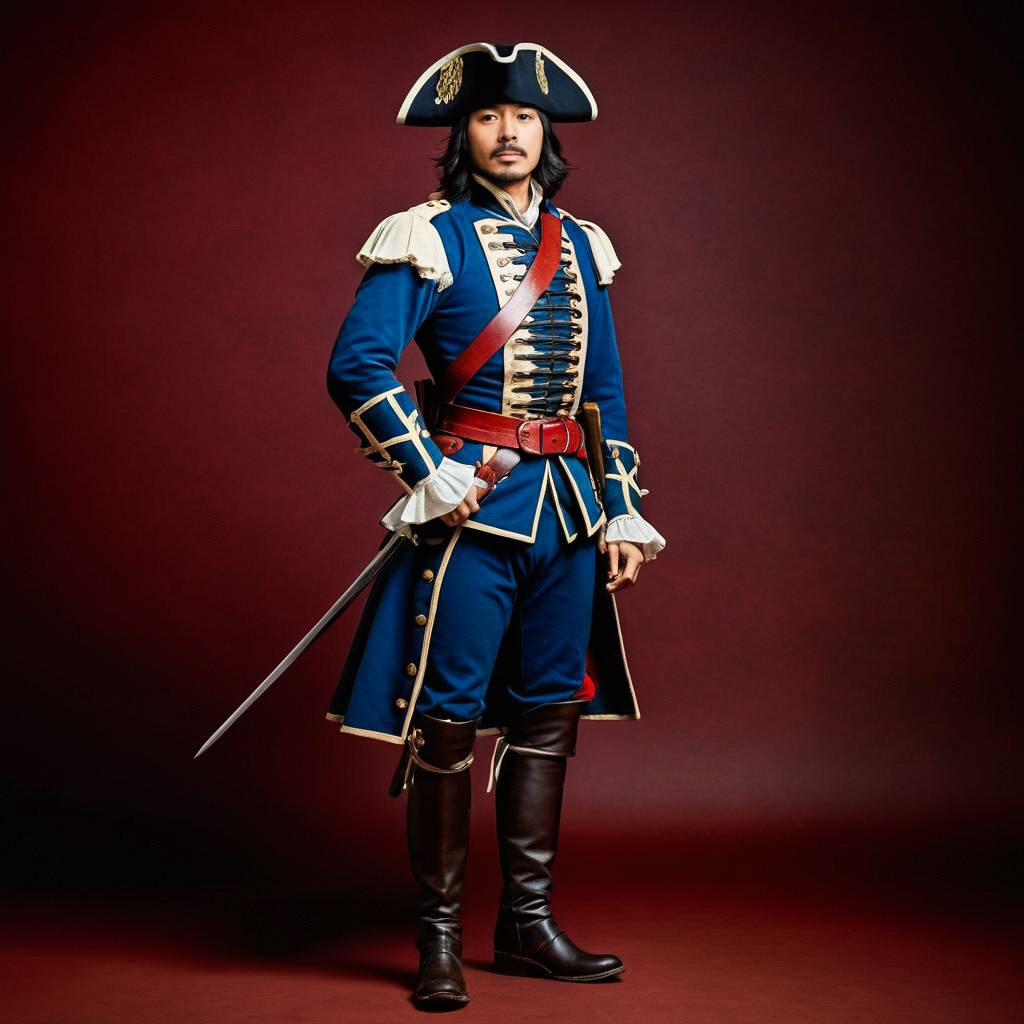 Surprised Musketeer in Vintage Uniform