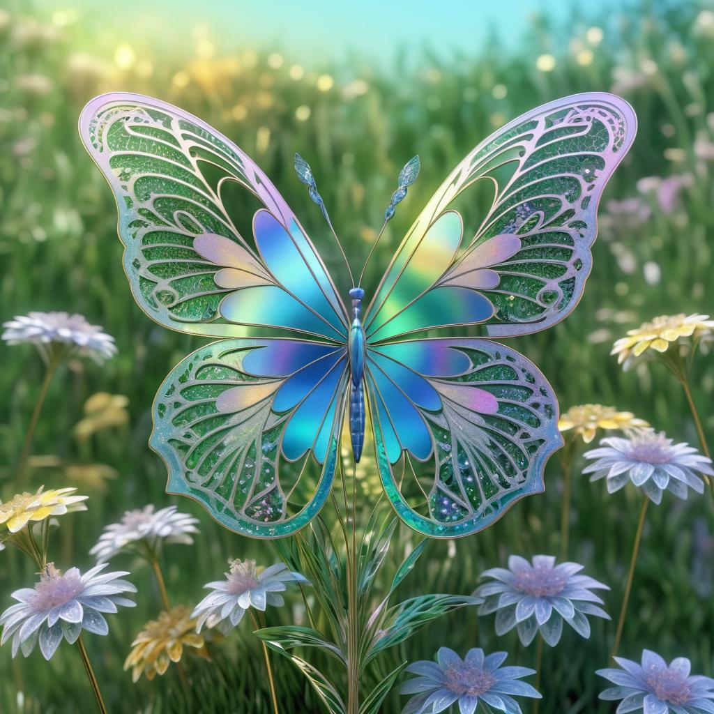 Iridescent Butterfly in Blooming Meadow