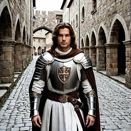 Medieval Knight in Stone Alleyway