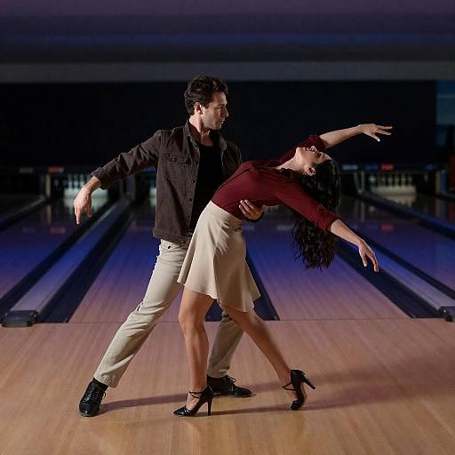 Couple Dancing in Bowling Alley