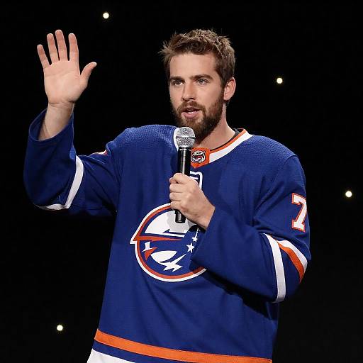 Hockey Fan Speaking on Stage