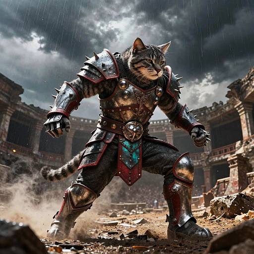 Armored Bobcat Gladiator in Ruins