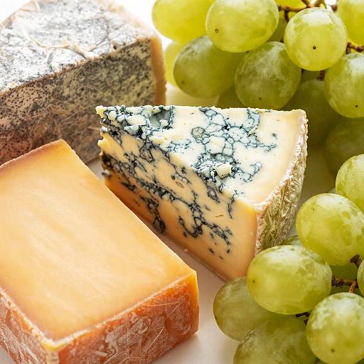 Assorted Cheeses and Grapes Close-Up