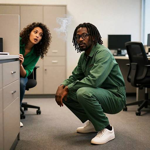 Candid Office Moment in Smoke
