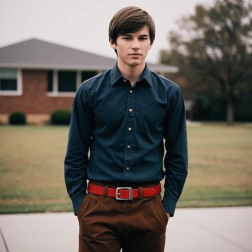 Young Man in Casual Homecoming Outfit