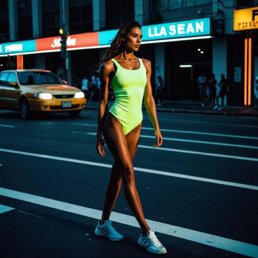 Latin American Woman in Neon-Lit Streetwear