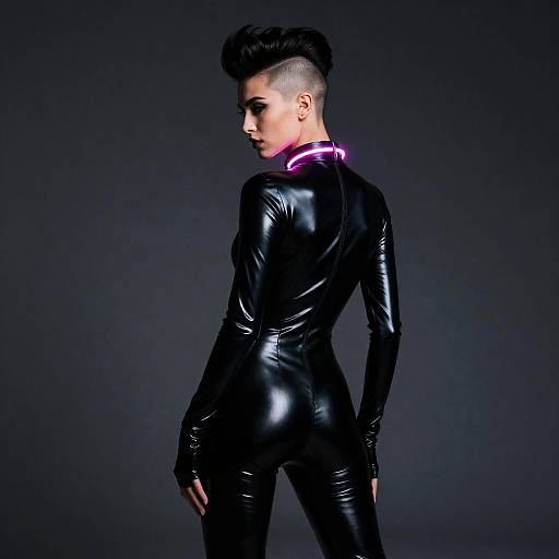 Androgynous Model in Neon Latex Catsuit