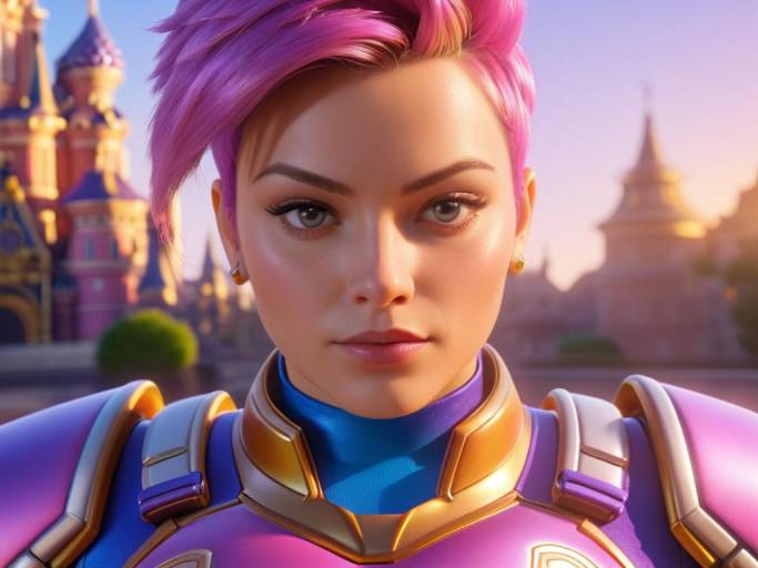 Futuristic Woman with Pink Hair in Armor