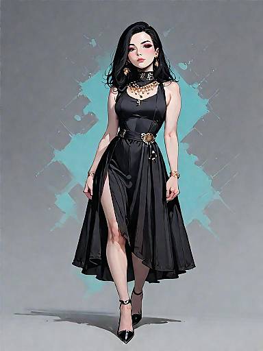 Chic Woman in Black Satin Dress