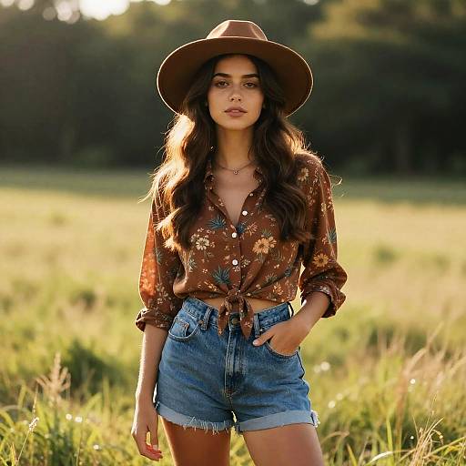 Young Woman in Sunny Field