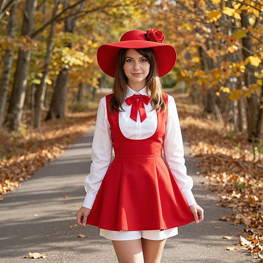 Elegant Autumn Woman on Forest Path