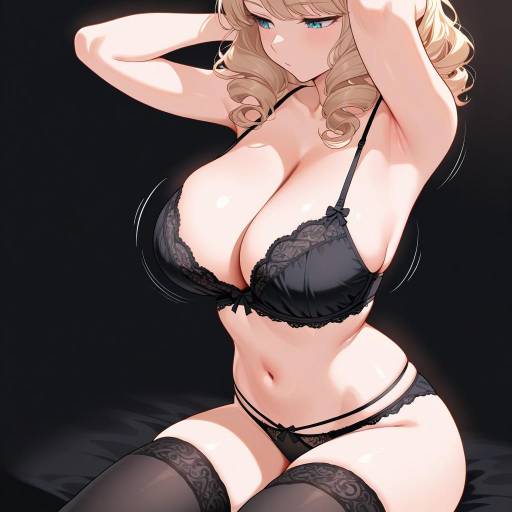Curly Hair Woman in Black Lingerie