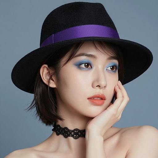 Chic Portrait of Woman with Black Hat