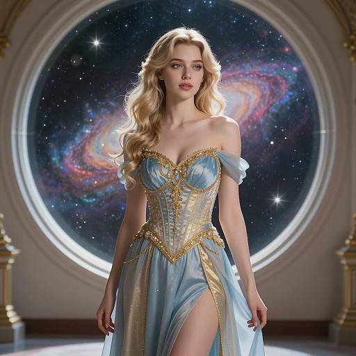 Elegant Space-Themed Fantasy Dress Art