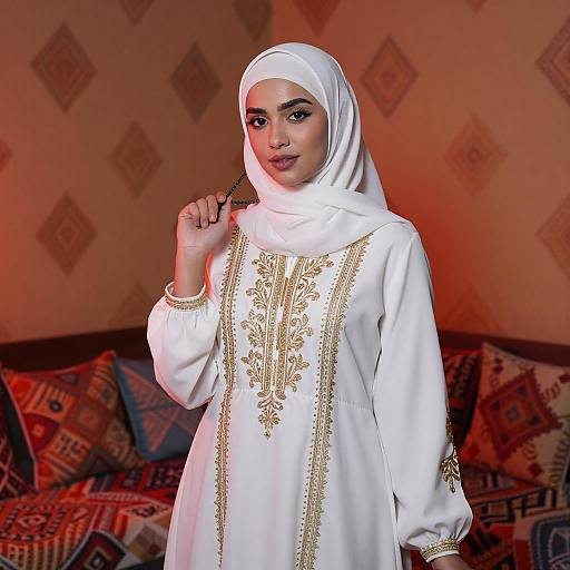 Young Woman in White Hijab with Chain
