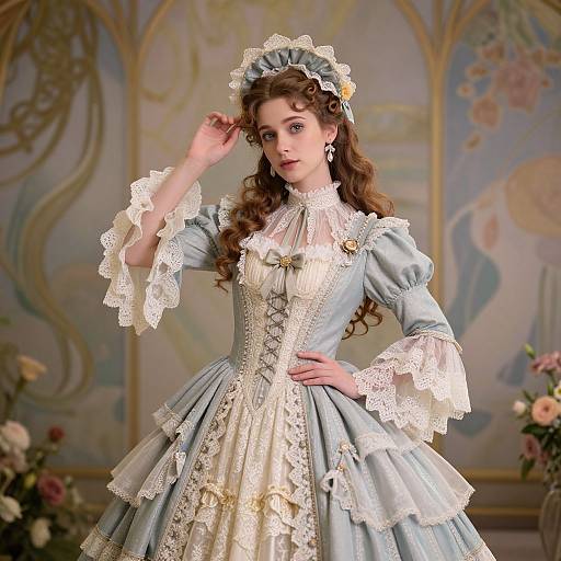 Victorian-Inspired Woman in Elegant Pastel Dress