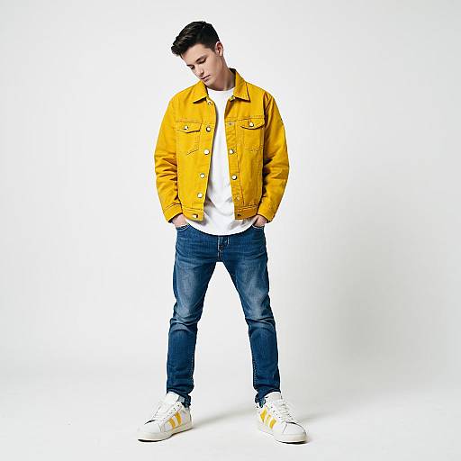 Young Man in Yellow Jacket and Sneakers