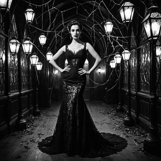 Gothic Elegance Woman in Lace Gown