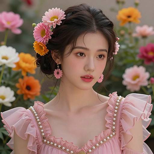 Vibrant Portrait of a Flower-Adorned Woman