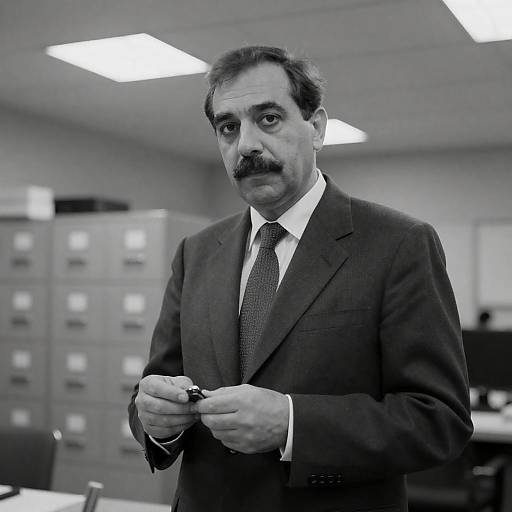 Serious Businessman in Black-and-White Photo